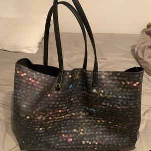 Tory Burch black Tote with circular designs multi colored